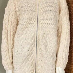 size XXL Connemara merino wool cardigan womens xxl ivory/cream chunky sweater f